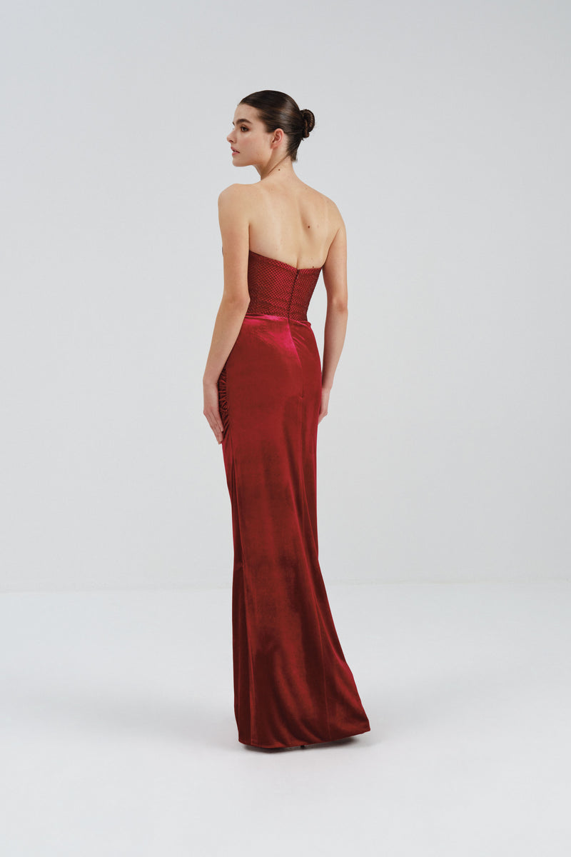 Velvet Dress with Crystal Mesh Bodice