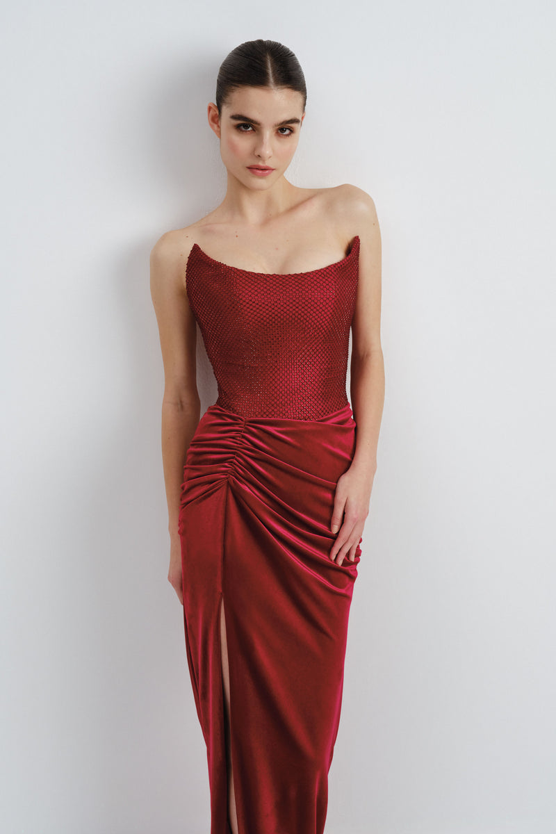 Velvet Dress with Crystal Mesh Bodice