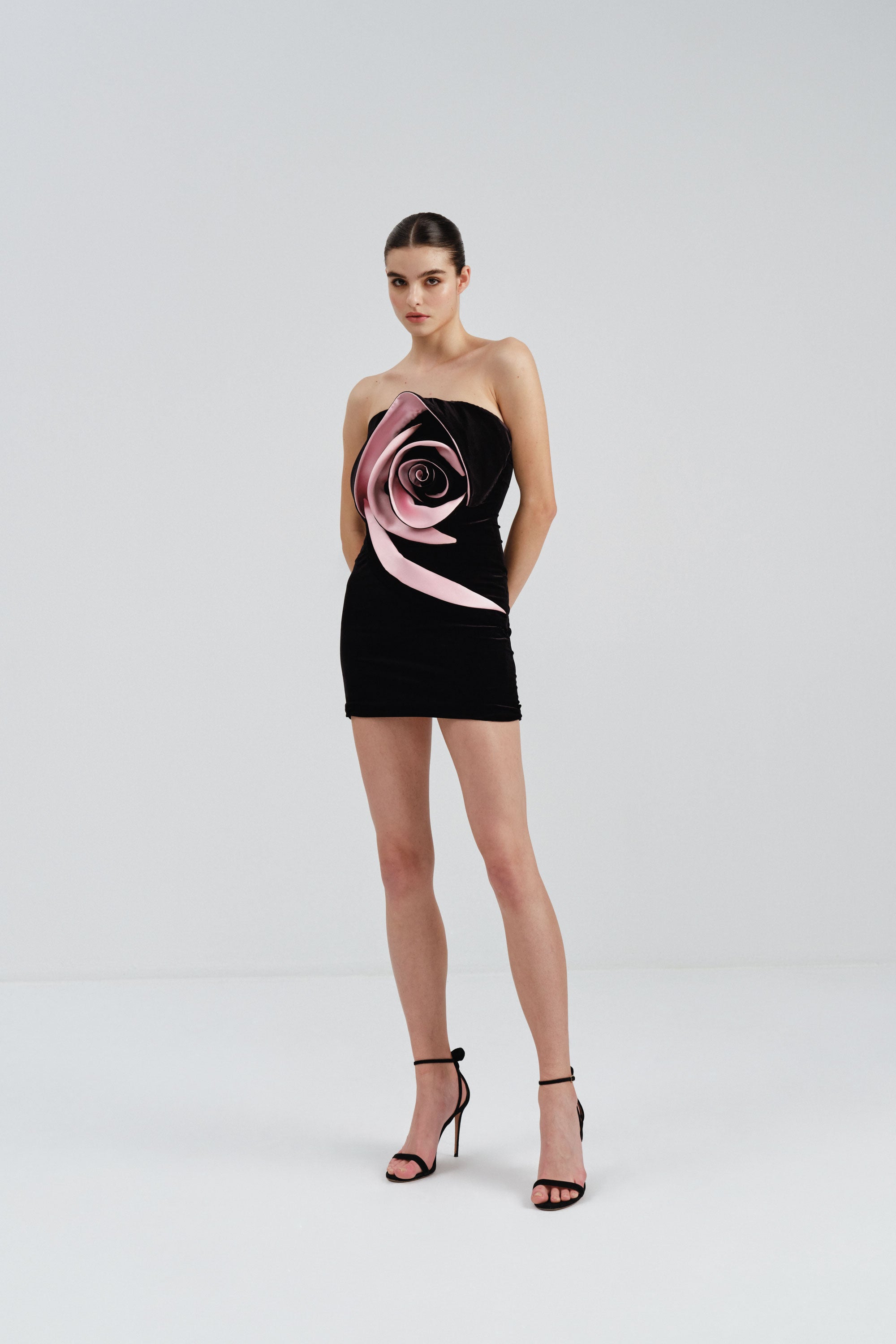 Velvet Mini Dress with Flower Detail Velvet Mini Dress with Flower Detail