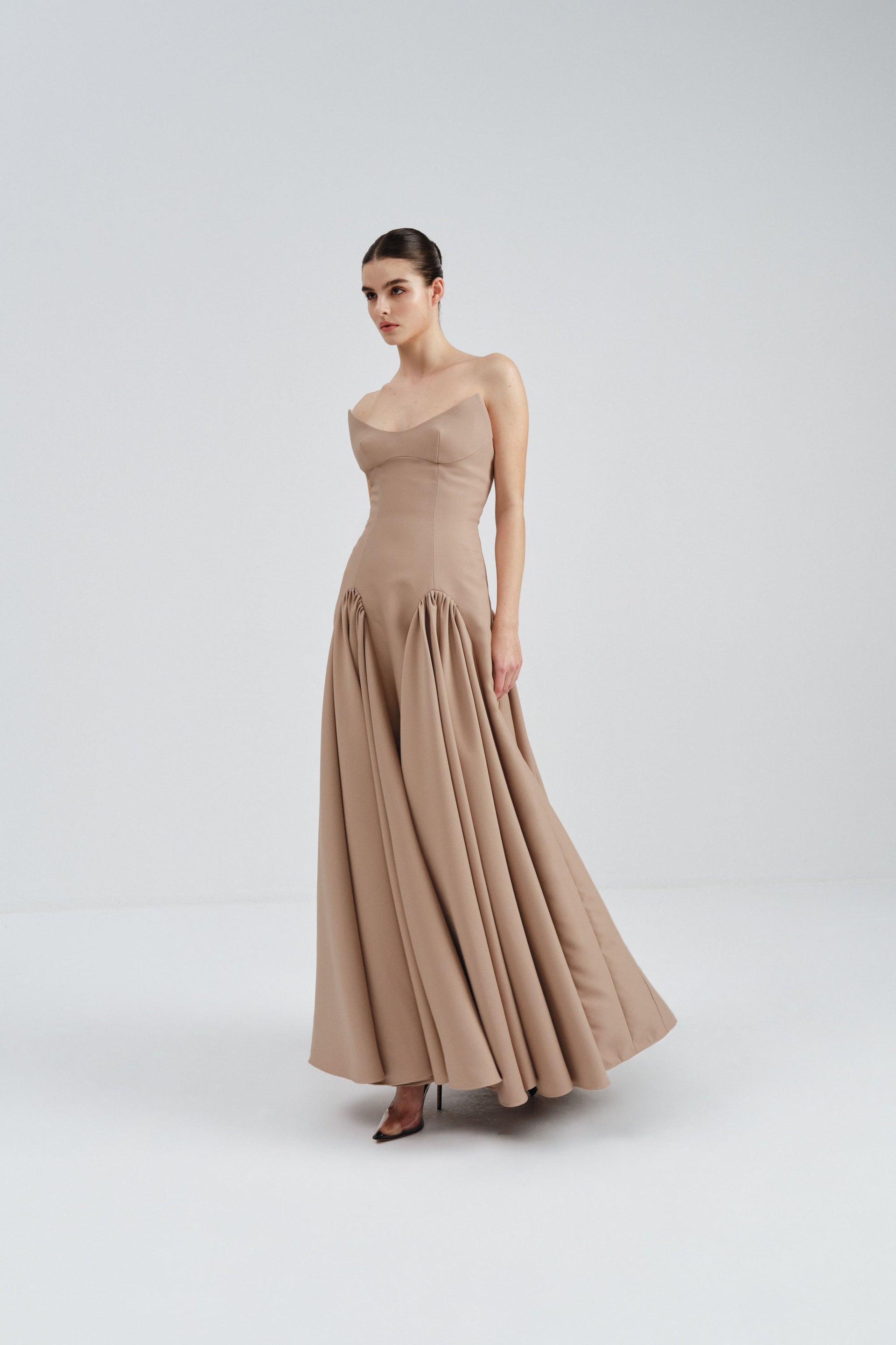 godet dress Stolen Stores MS. GODET ASYMMETRIC DRESS IN DUSTY PURPLE