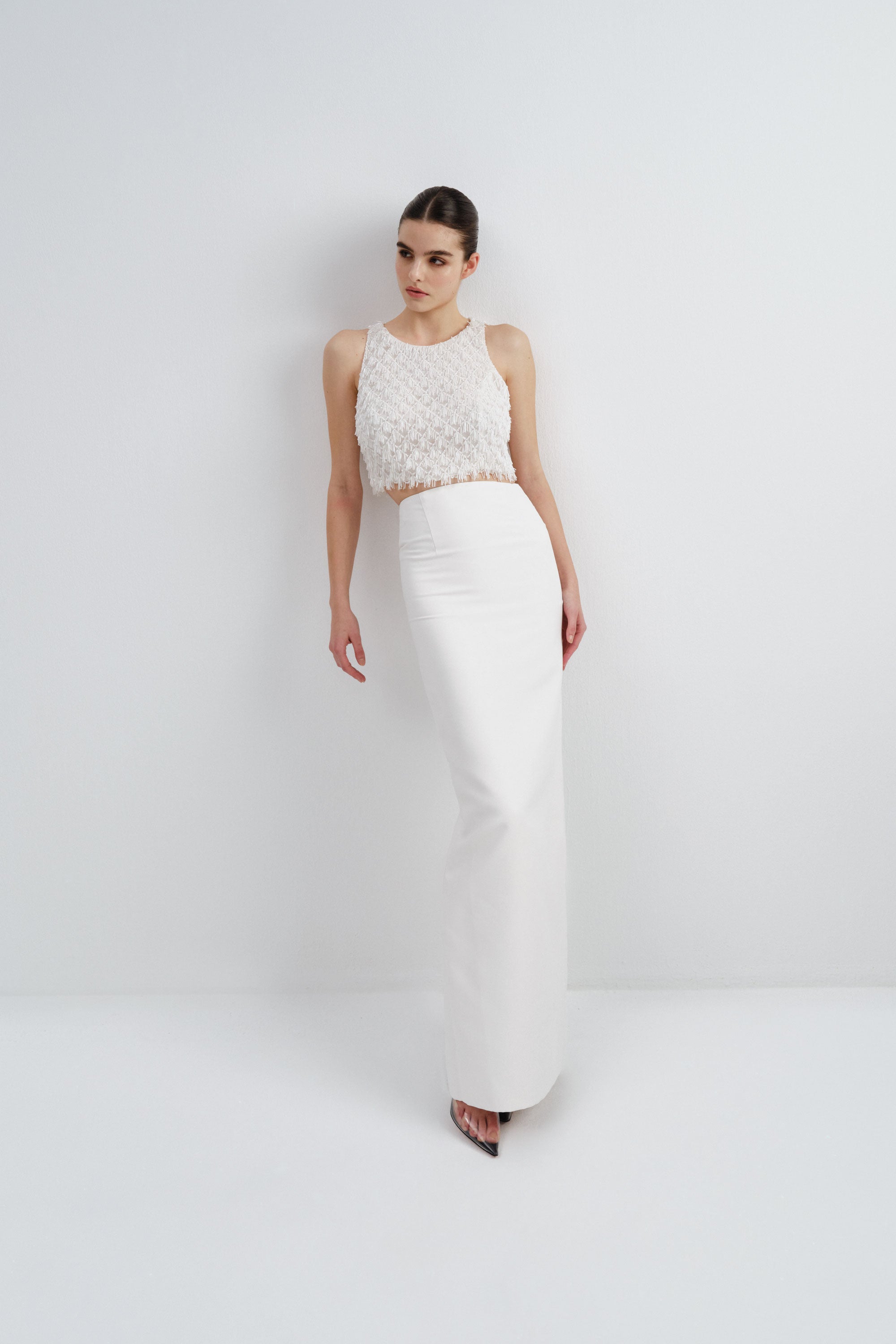 Beaded Crop Top with Fringe Detail | Nicole+Felicia
