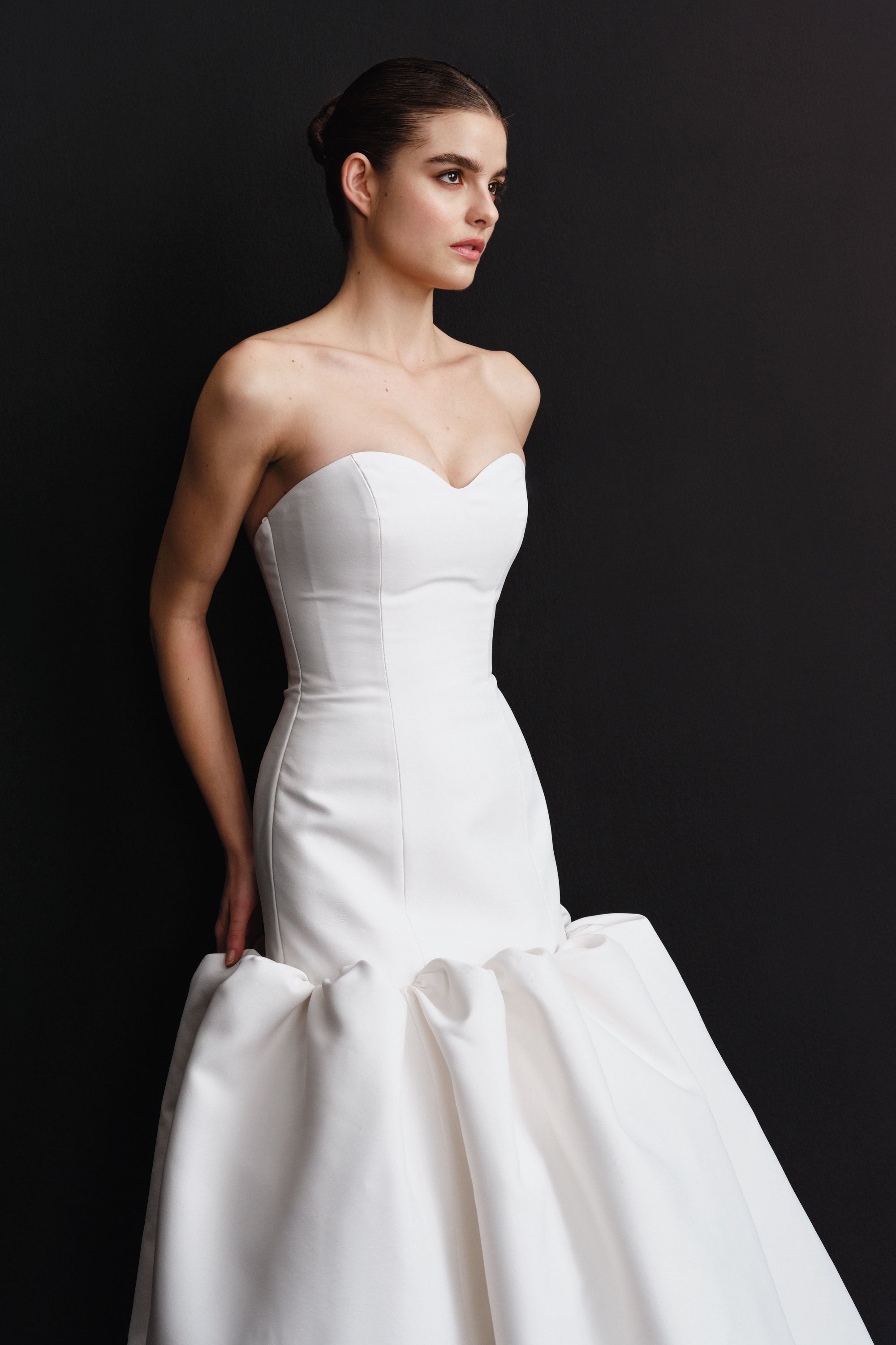 Mikado Midi Dress with Pleat Detail in Ivory