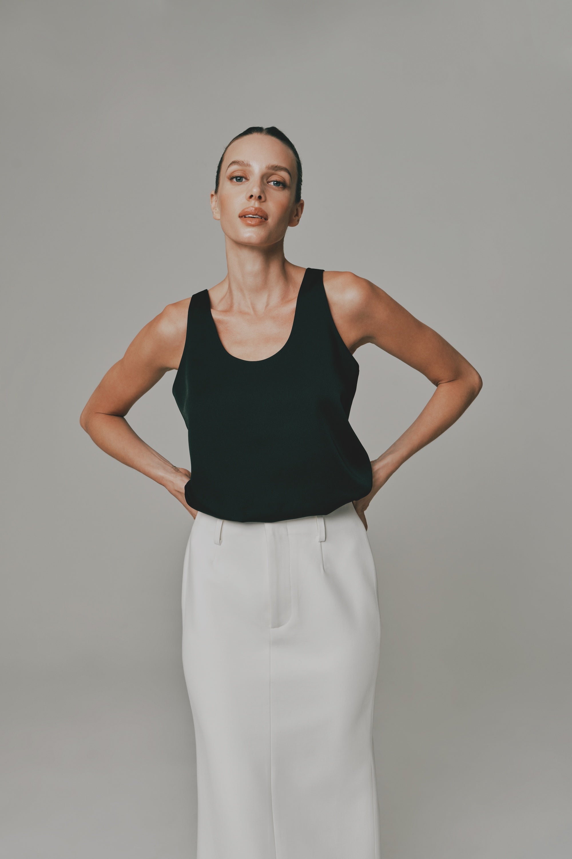 Satin Tank Top in Black