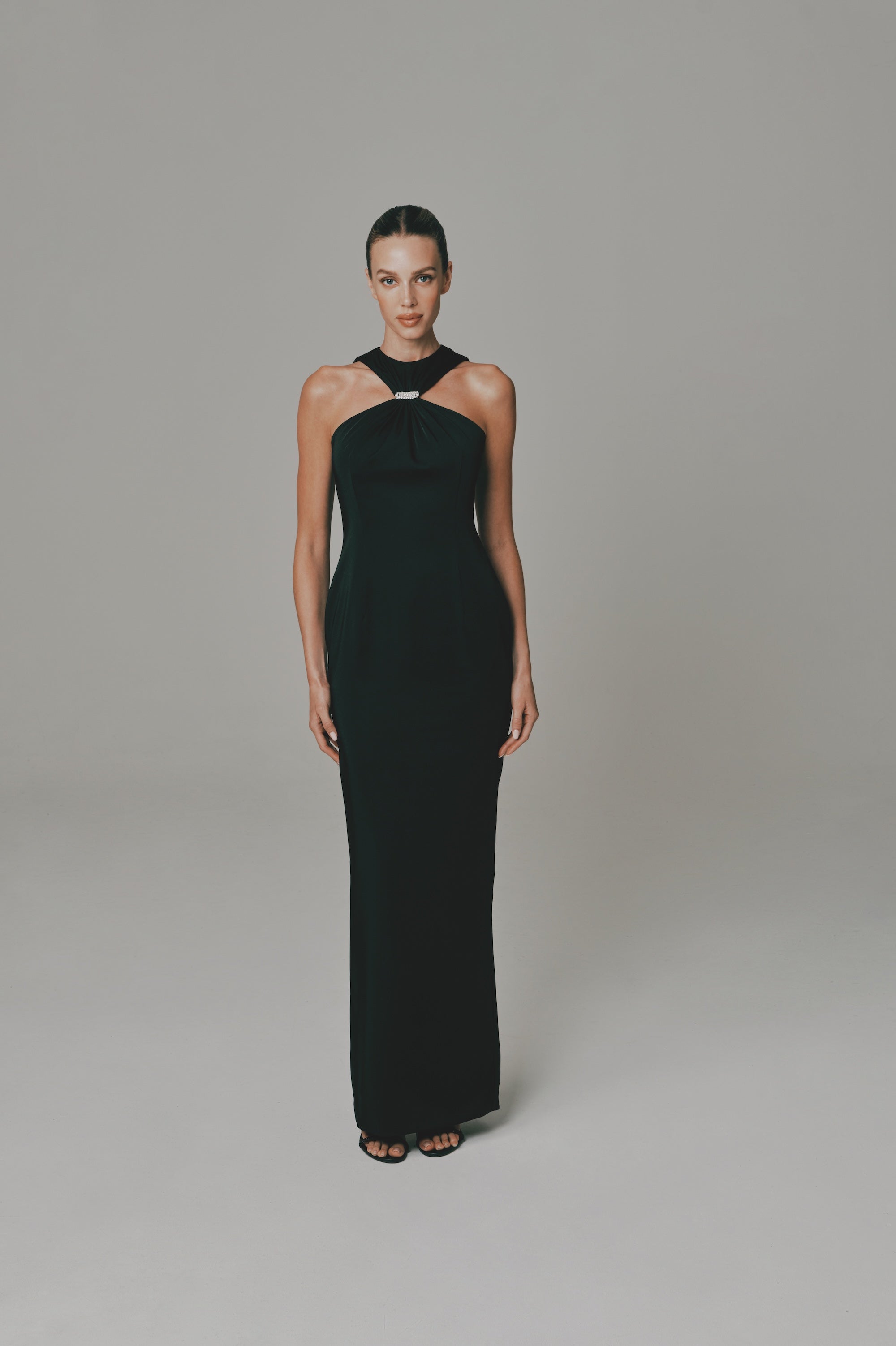 Halter Neck Long Dress in Black