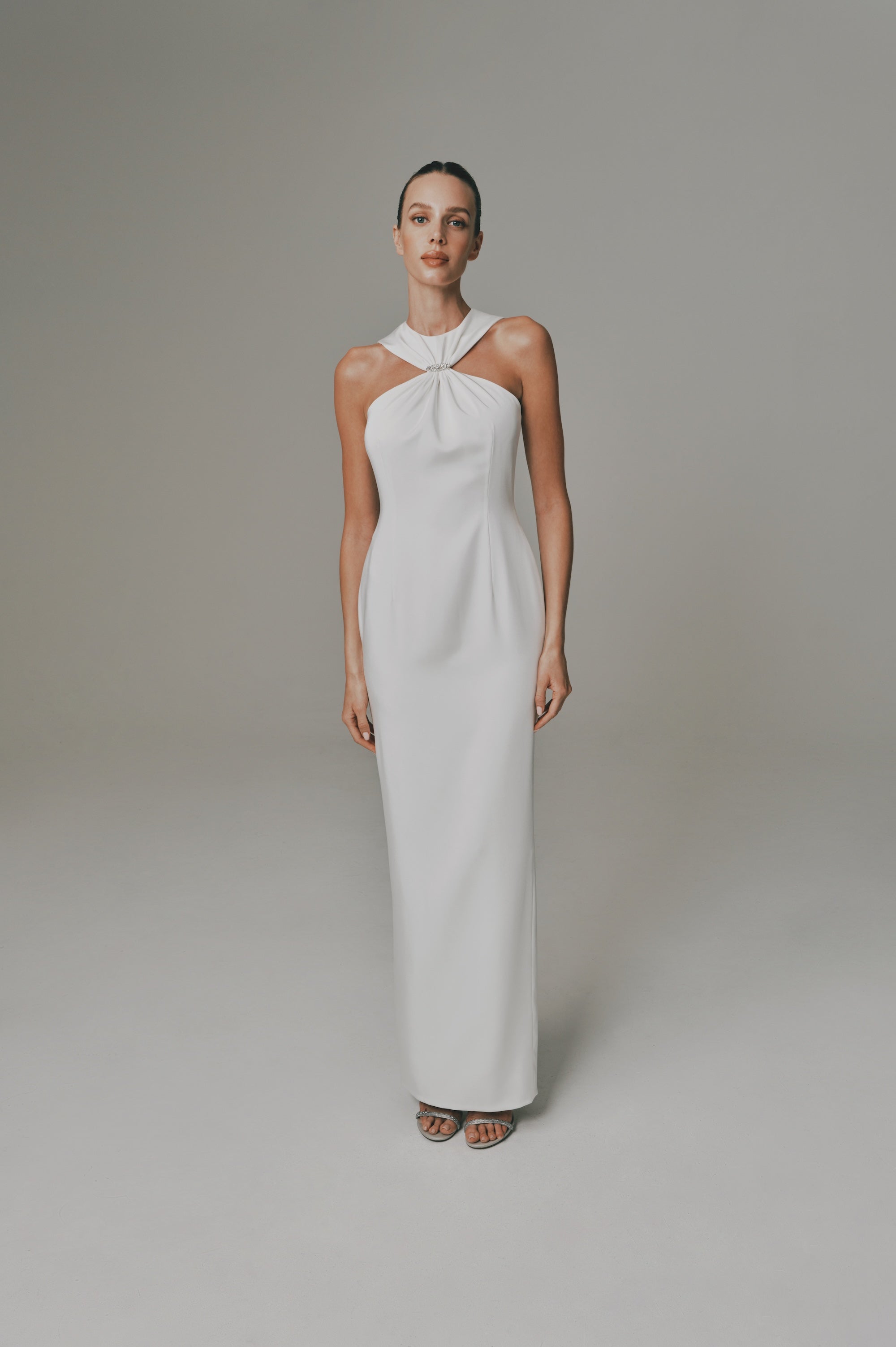 Halter Neck Long Dress in White