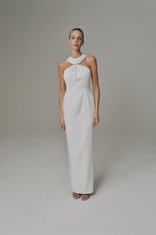 Halter Neck Long Dress in White