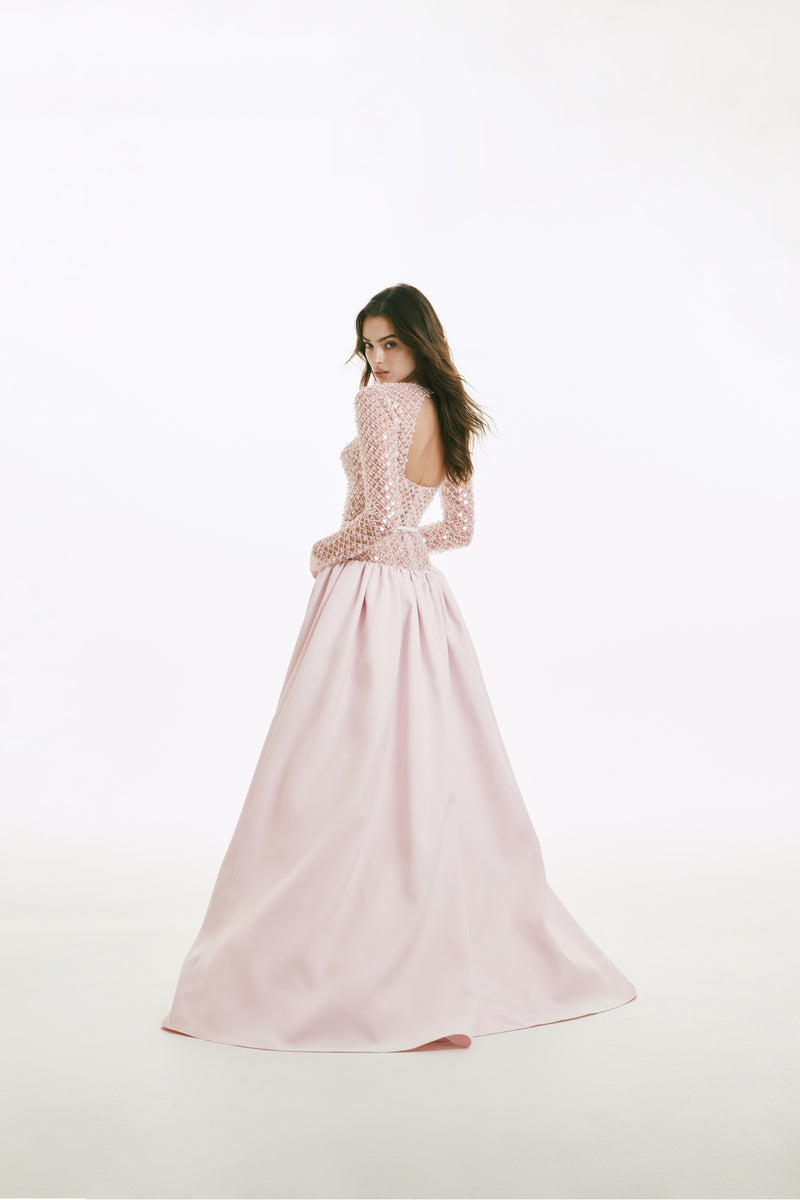 Mikado Drop Waist Dress with Beaded Bodice