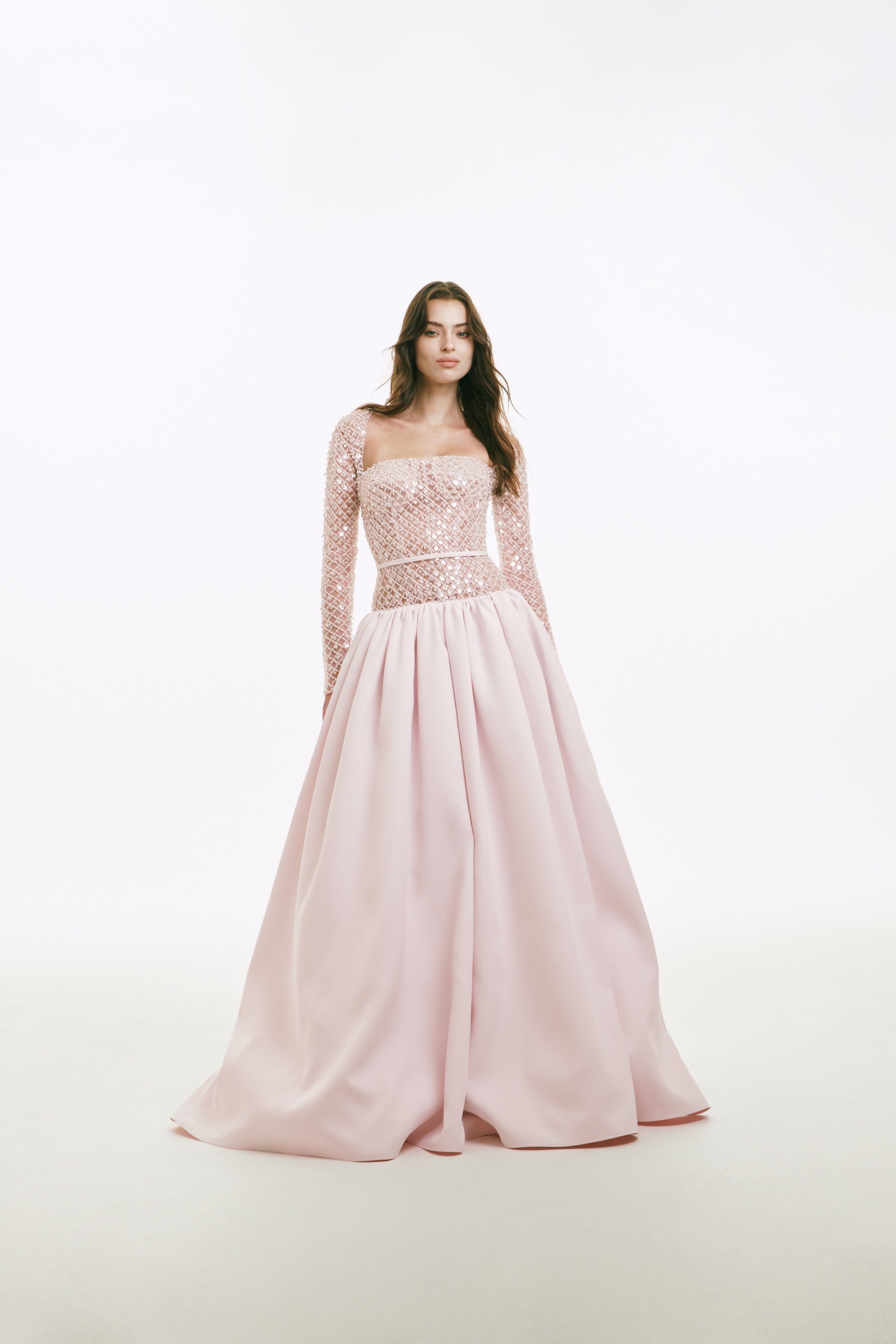 Mikado Drop Waist Dress with Beaded Bodice