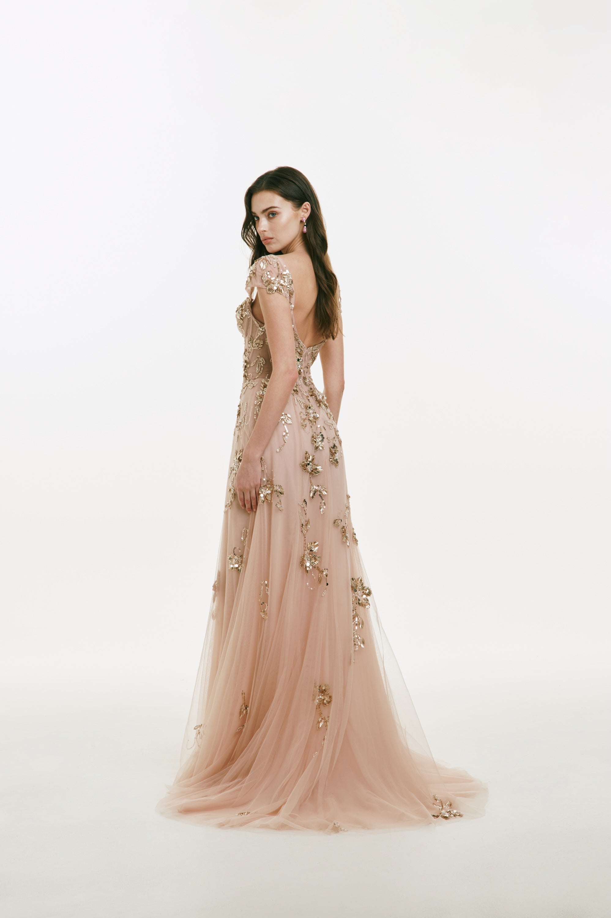 Cap Sleeve Dress with Metallic Flower Embellishments