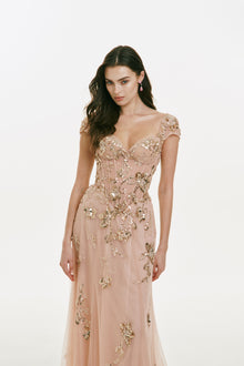 Cap Sleeve Dress with Metallic Flower Embellishments