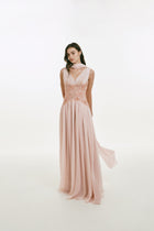V-neck Chiffon Dress with Beaded Bodice (Sold with matching scarf)