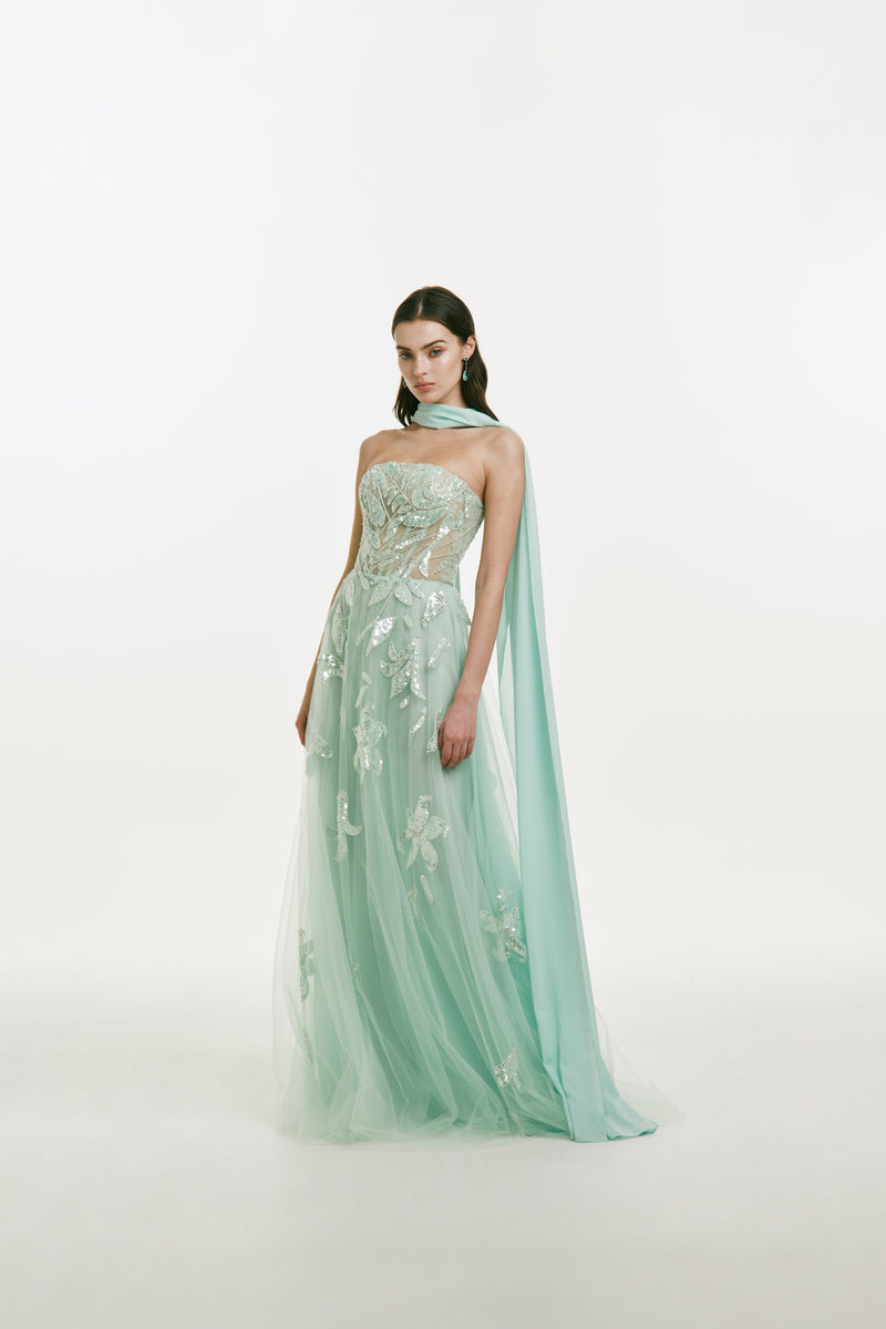 Strapless Dress with Beading and Sequins