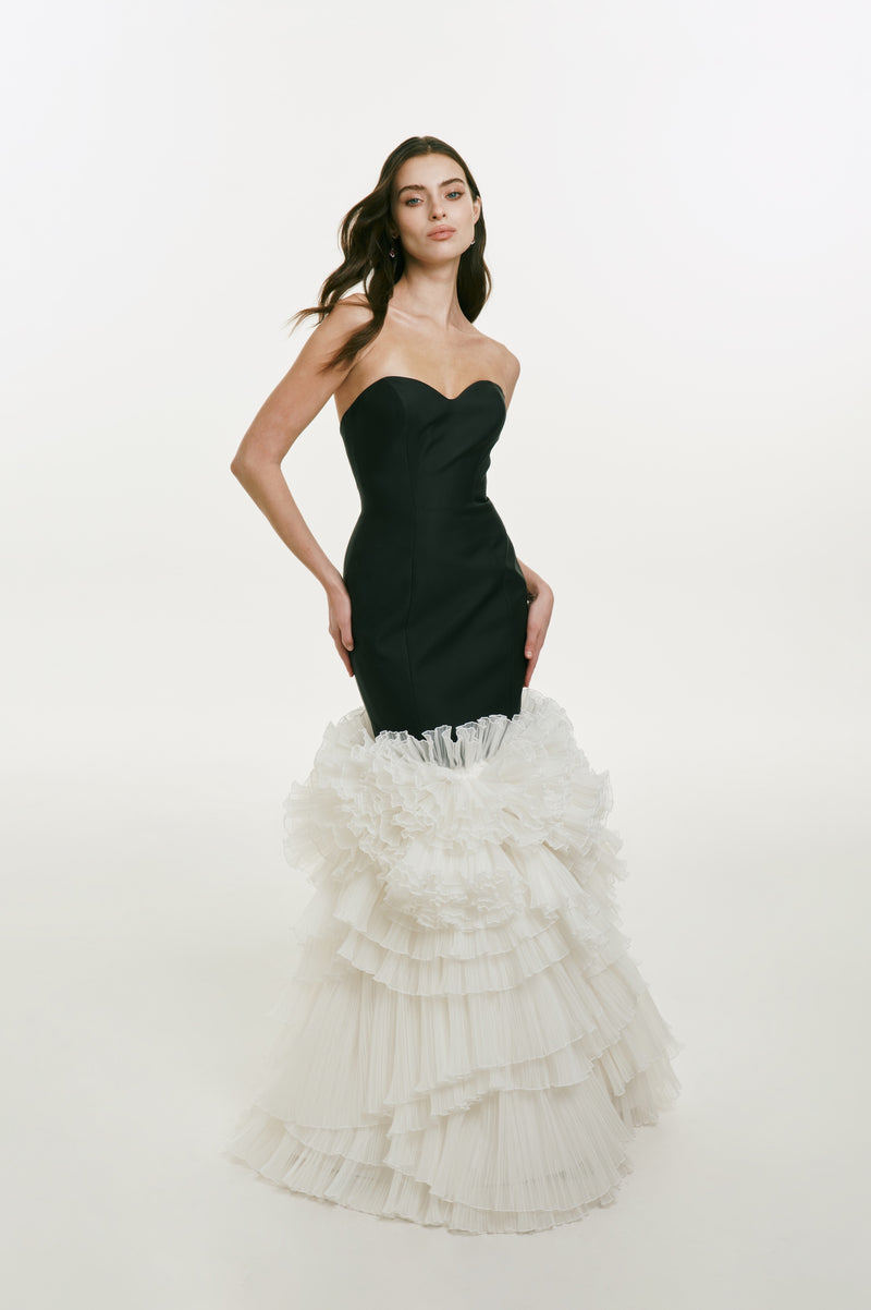 Mikado Mermaid Dress with Organza Ruffle Hem