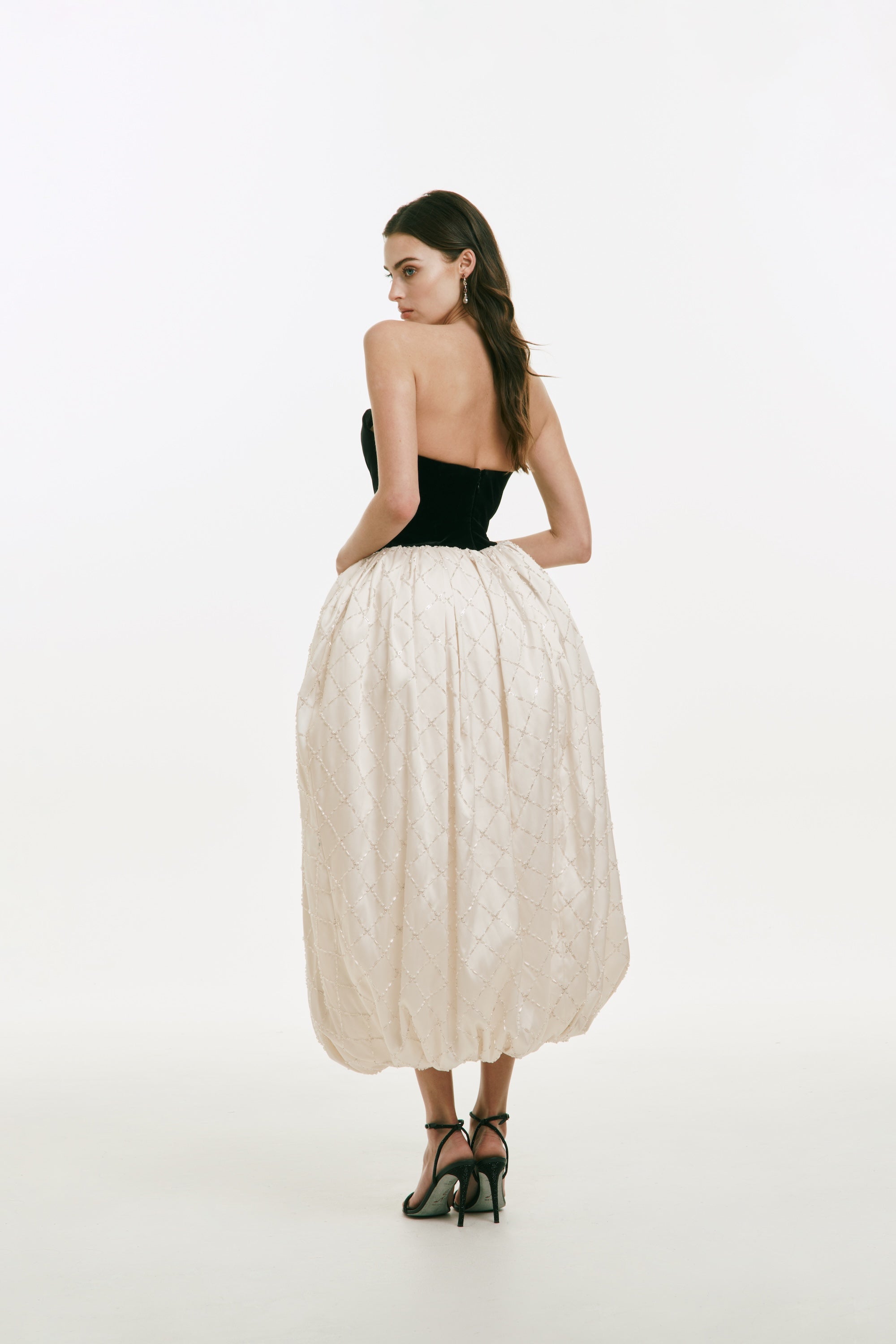 Velvet Sweetheart Midi Dress with Beading Detail