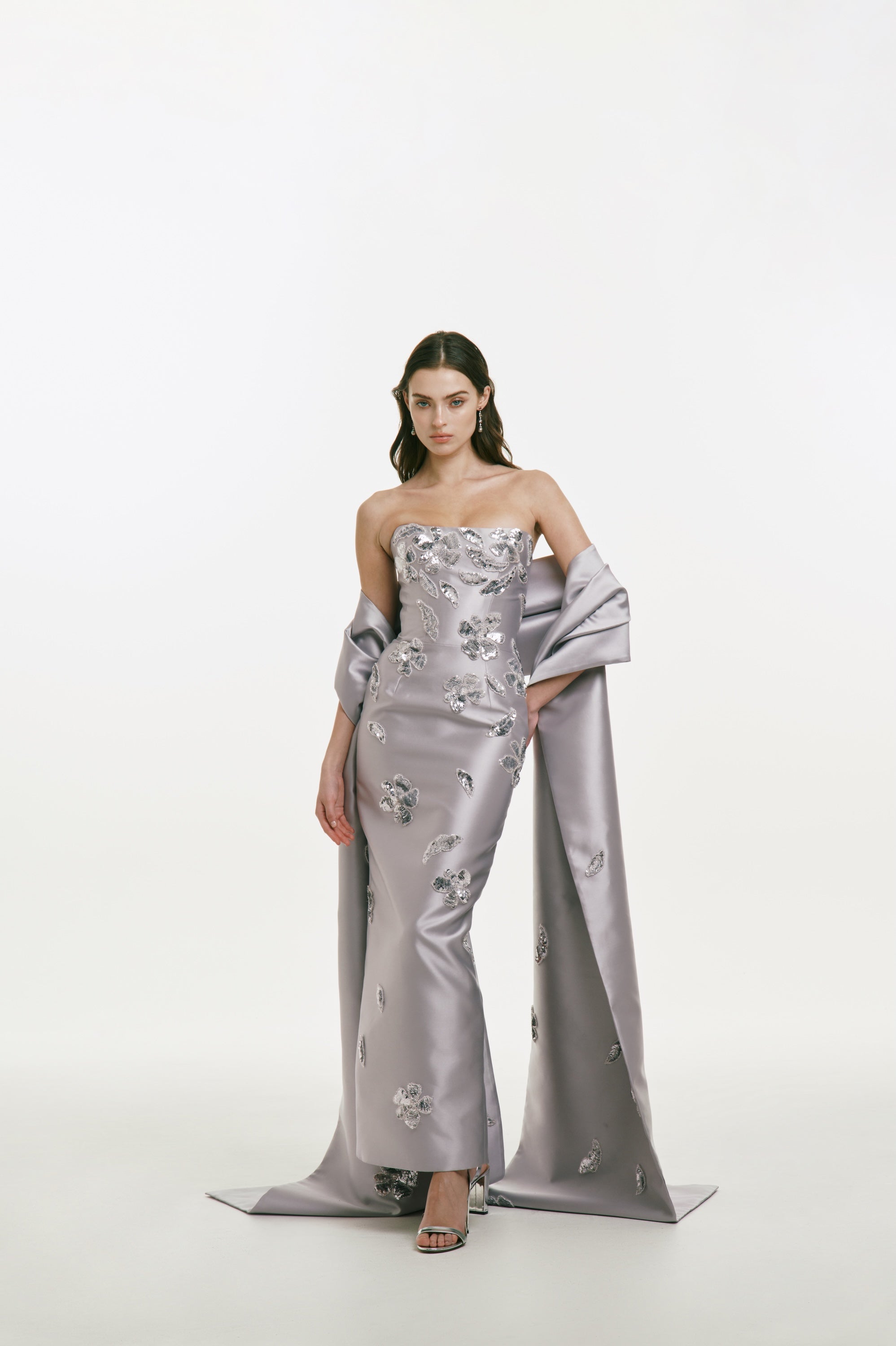 Mikado Shawl with Sequin Flower Embellishments