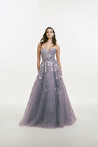 Strapless Gown with Beading and Metallic Flower Embellishments