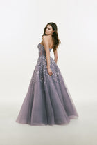 Strapless Gown with Beading and Metallic Flower Embellishments