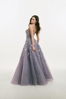 Strapless Gown with Beading and Metallic Flower Embellishments