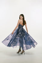 Strapless Midi Dress with Metallic Flower Detail