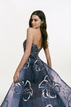 Strapless Midi Dress with Metallic Flower Detail