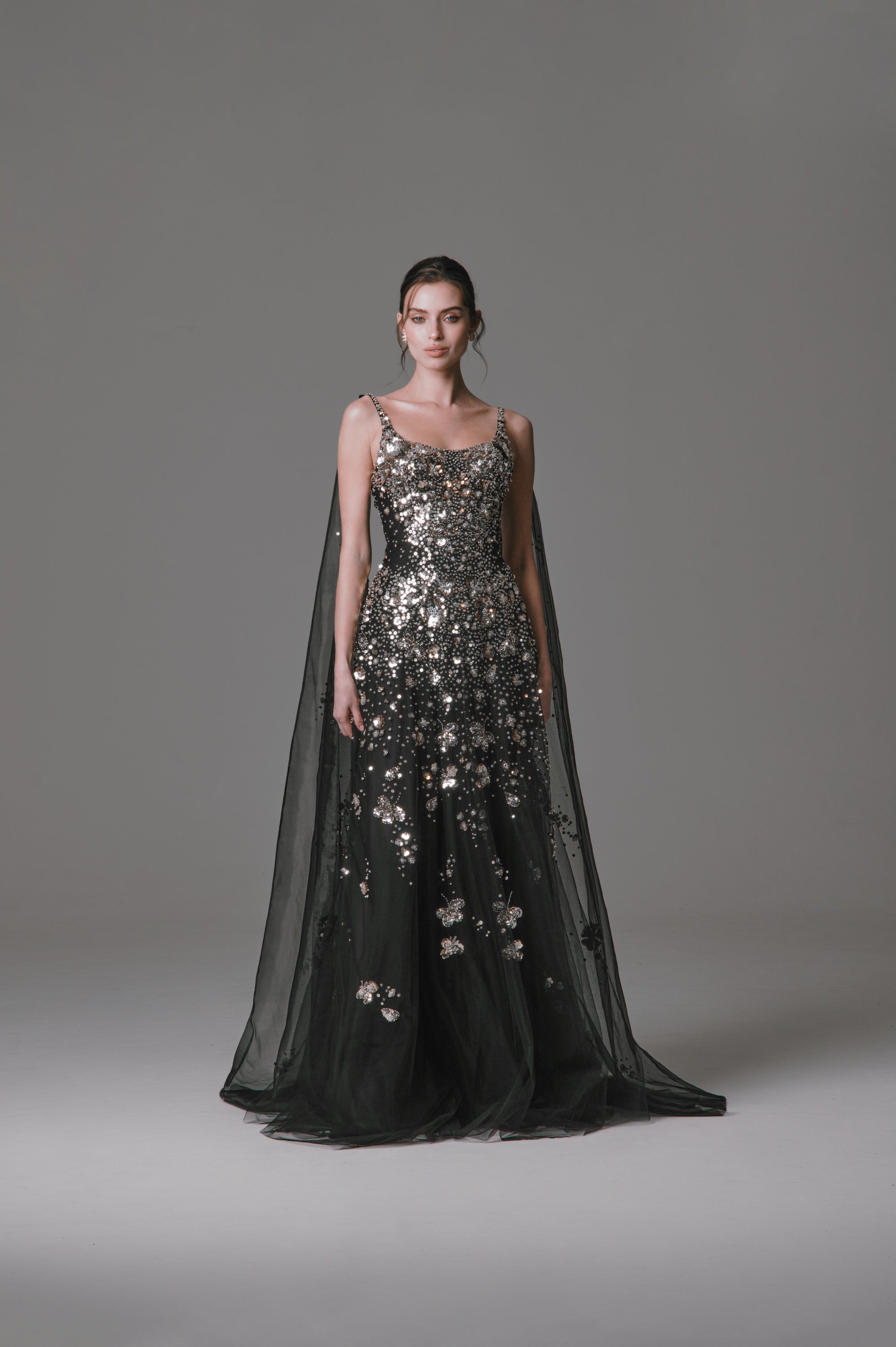 Detachable Chiffon Sleeves with Scatter Beading