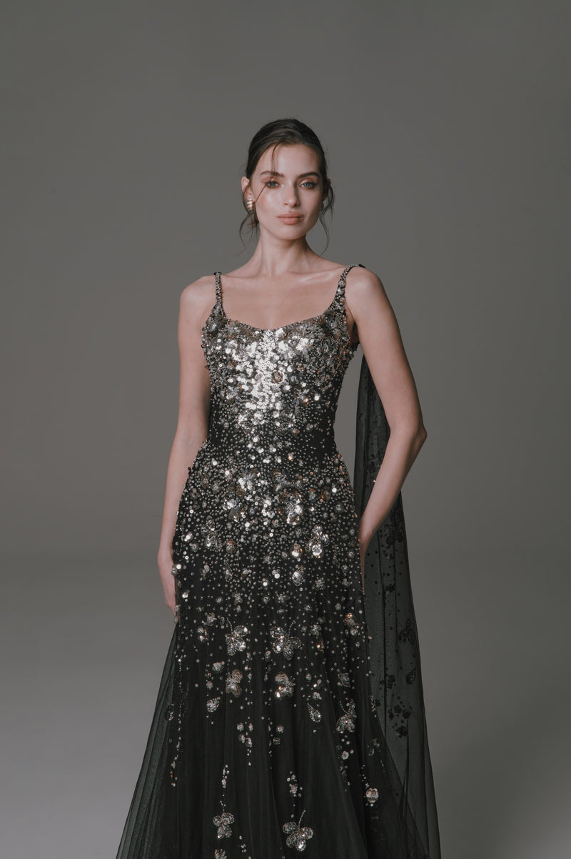Sleeveless Dress with Beading and Sequins