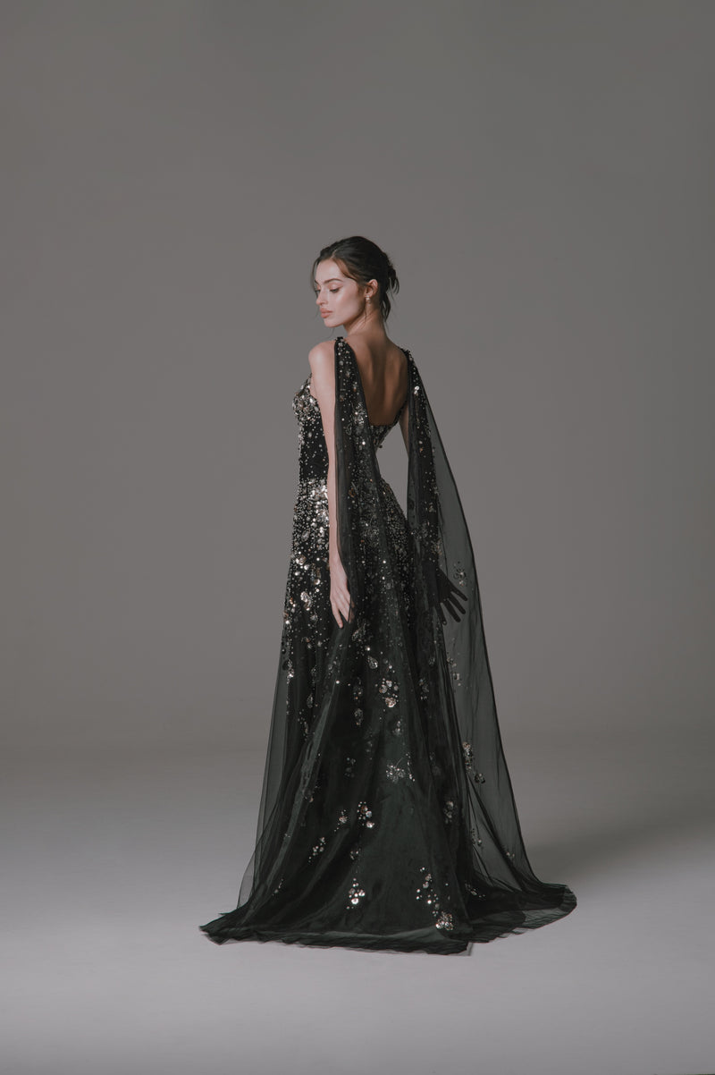 Detachable Chiffon Sleeves with Scatter Beading