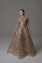 Long Sleeve Gown with Metallic Beading