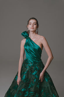 One Shoulder Gown with Mikado Flower Detail