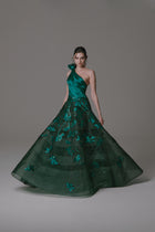 One Shoulder Gown with Mikado Flower Detail