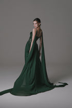 Pleated Chiffon Dress with Beaded Bodice