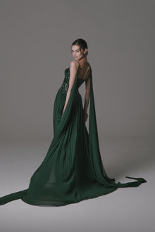 Pleated Chiffon Dress with Beaded Bodice