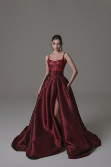 Mikado Gown with Beaded Bodice and Slit