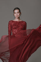 Long Sleeve Chiffon Dress with Beaded Bodice