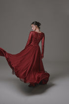 Long Sleeve Chiffon Dress with Beaded Bodice