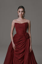 Strapless Chiffon Dress with Ruching and Flower Detail
