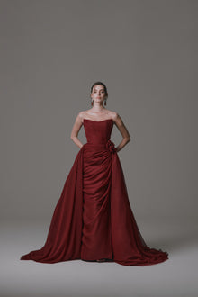 Strapless Chiffon Dress with Ruching and Flower Detail