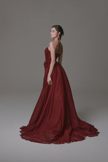 Strapless Chiffon Dress with Ruching and Flower Detail