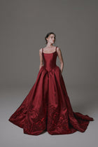 Basque Waist Gown with Metallic Flower Detail