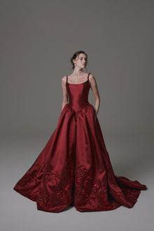 Basque Waist Gown with Metallic Flower Detail
