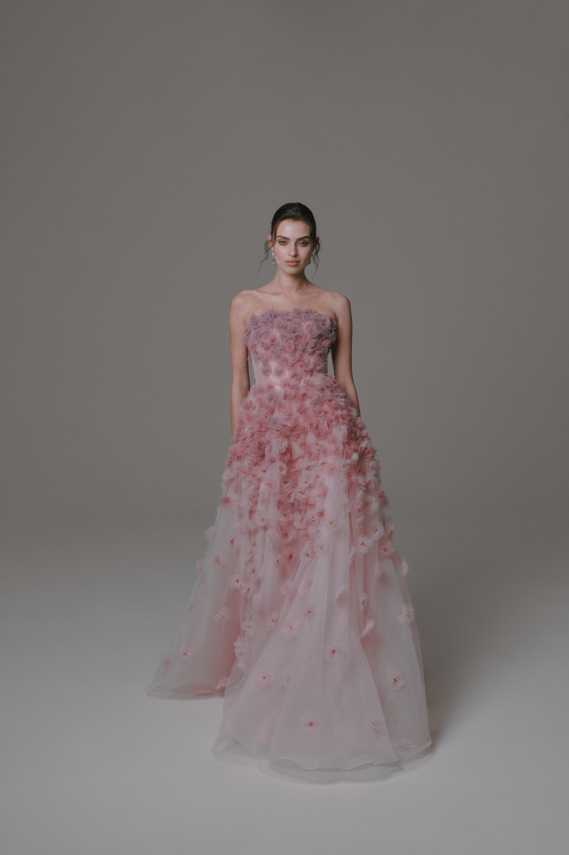 Strapless Dress with Tulle Flower Embellishments | Nicole+Felicia