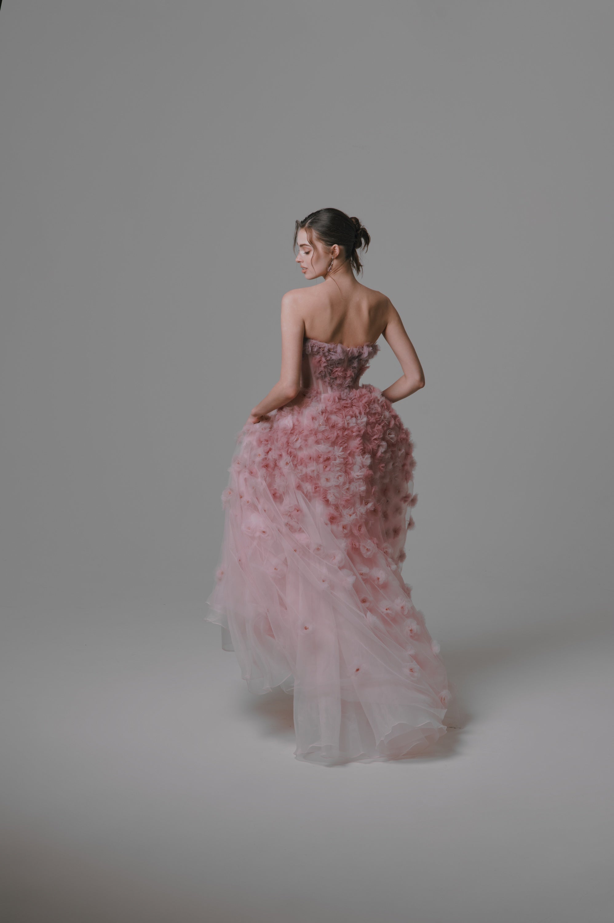 Strapless Dress with Tulle Flower Embellishments