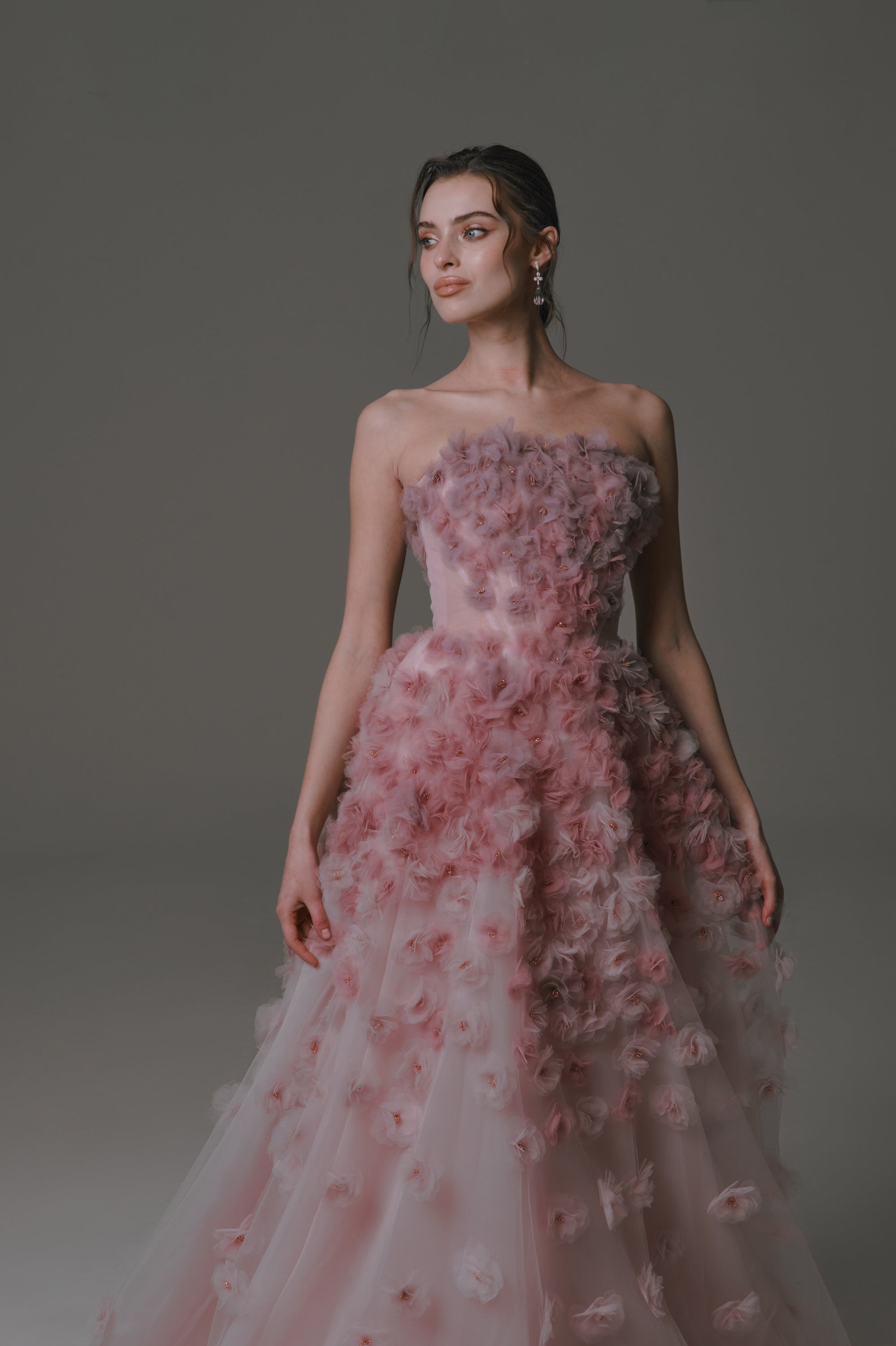 Strapless Dress with Tulle Flower Embellishments | Nicole+Felicia