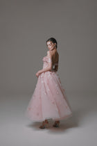 Off-the-shoulder Midi Dress with Beaded Flower Embellishments