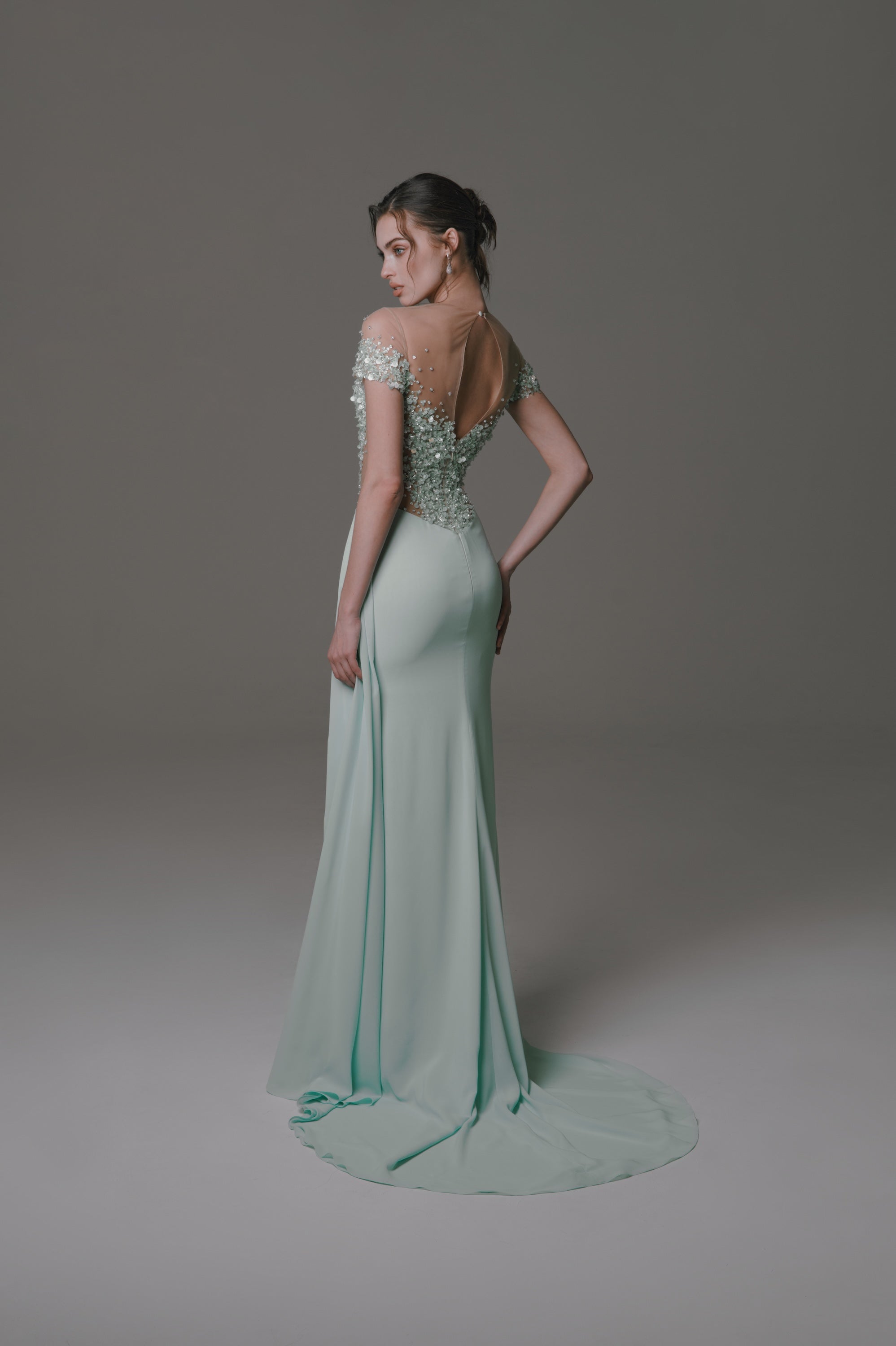 Short Sleeve Dress with Beaded Bodice