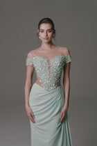 Short Sleeve Dress with Beaded Bodice