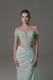 Short Sleeve Dress with Beaded Bodice