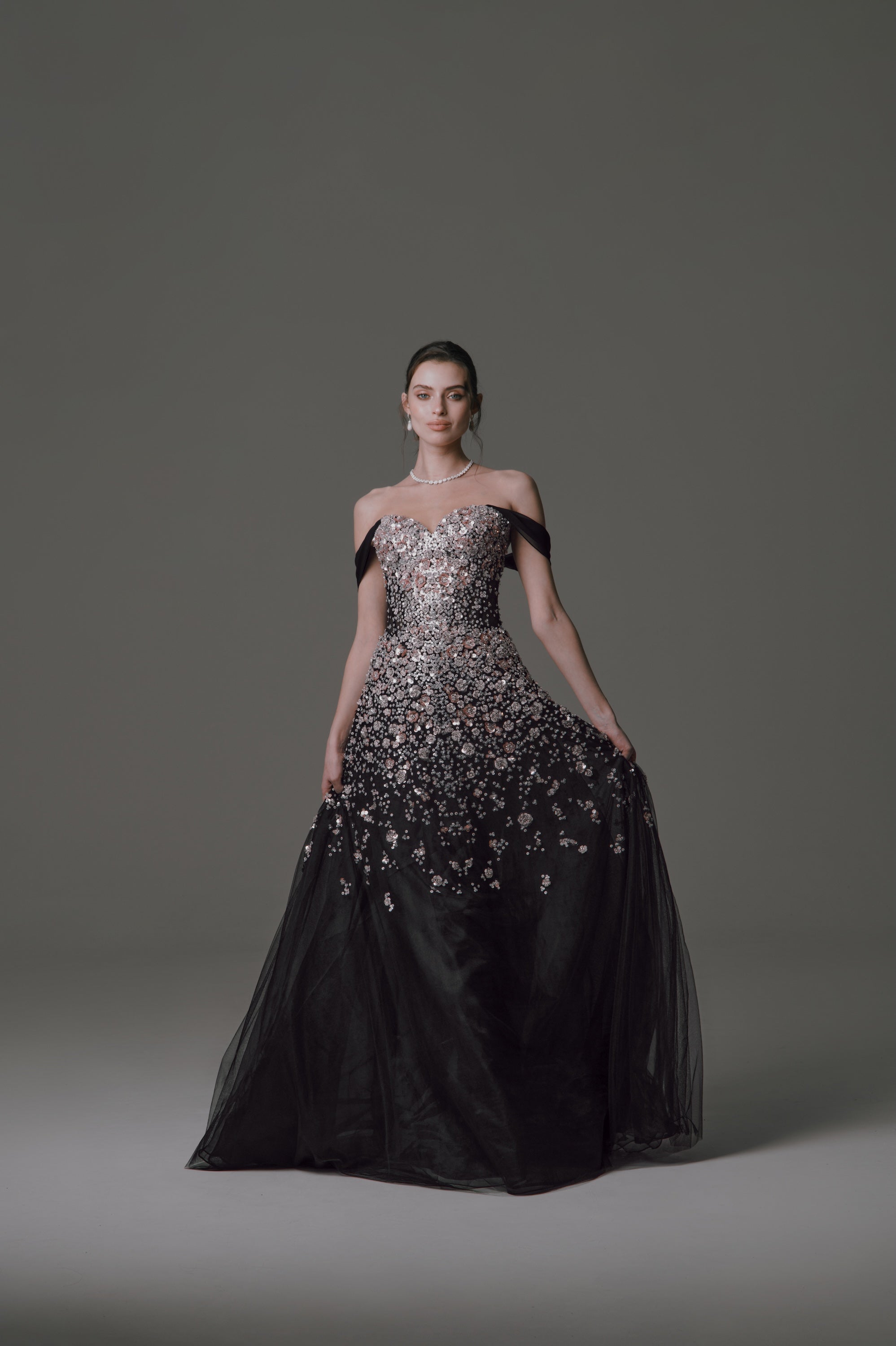 Off-the-shoulder Gown with Beading