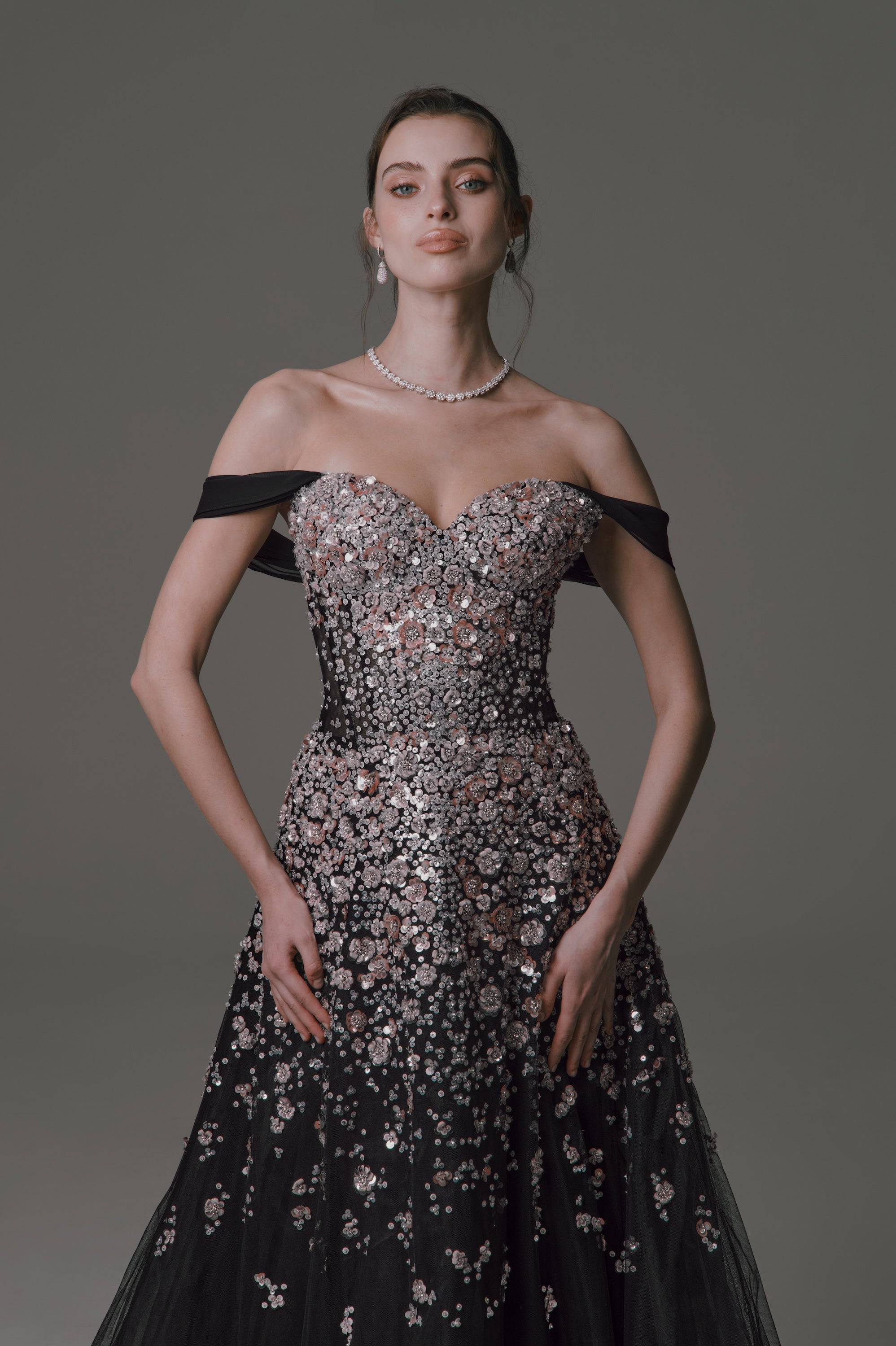 Off-the-shoulder Gown with Beading