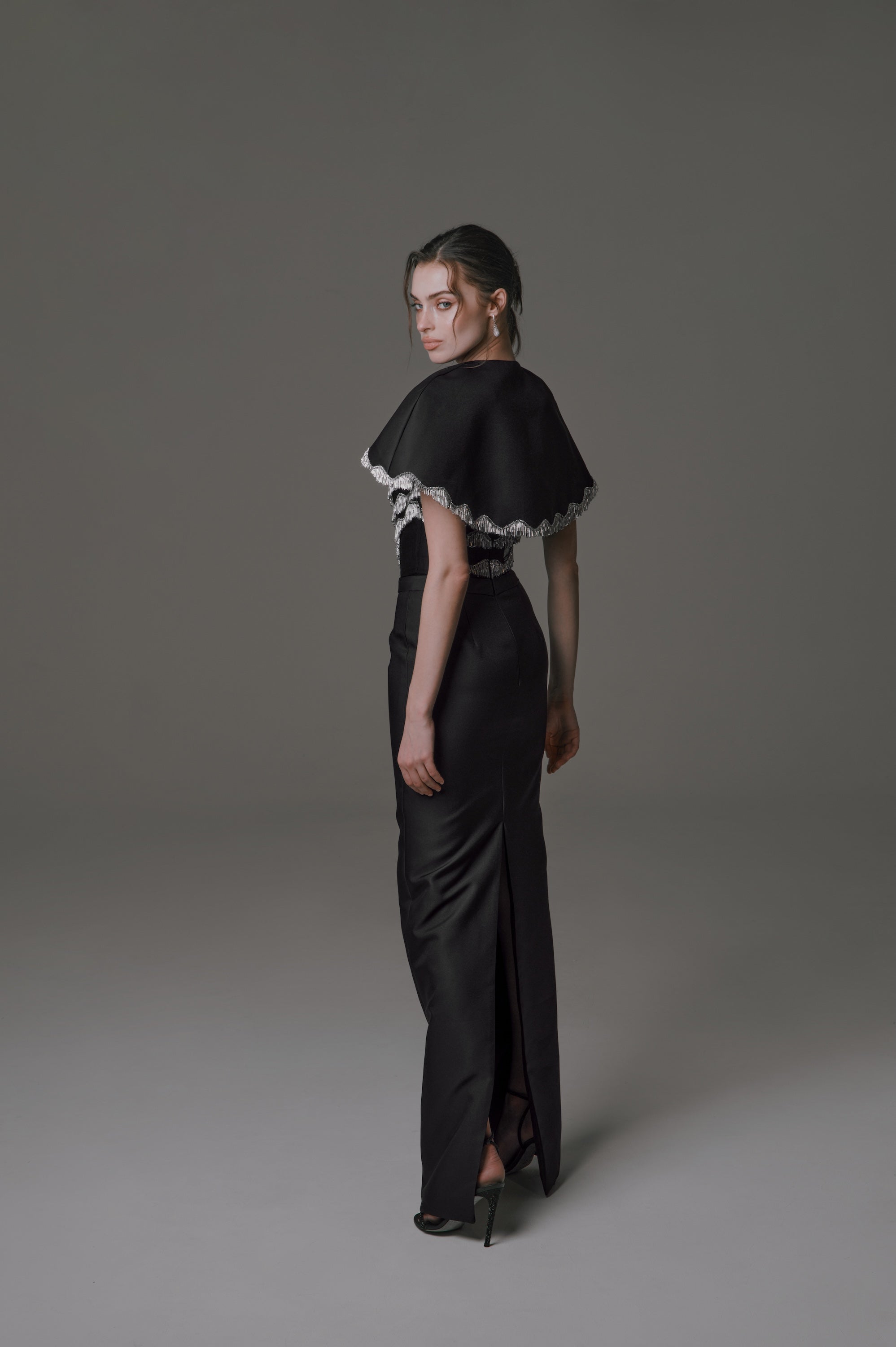 Strapless Column Dress with Beaded Fringe Detail